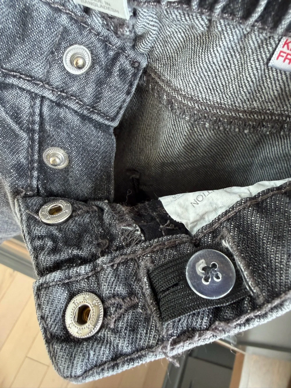 Zara Kids Washed Black Denim Button-Front Shorts with Heart Pockets | 4 Years